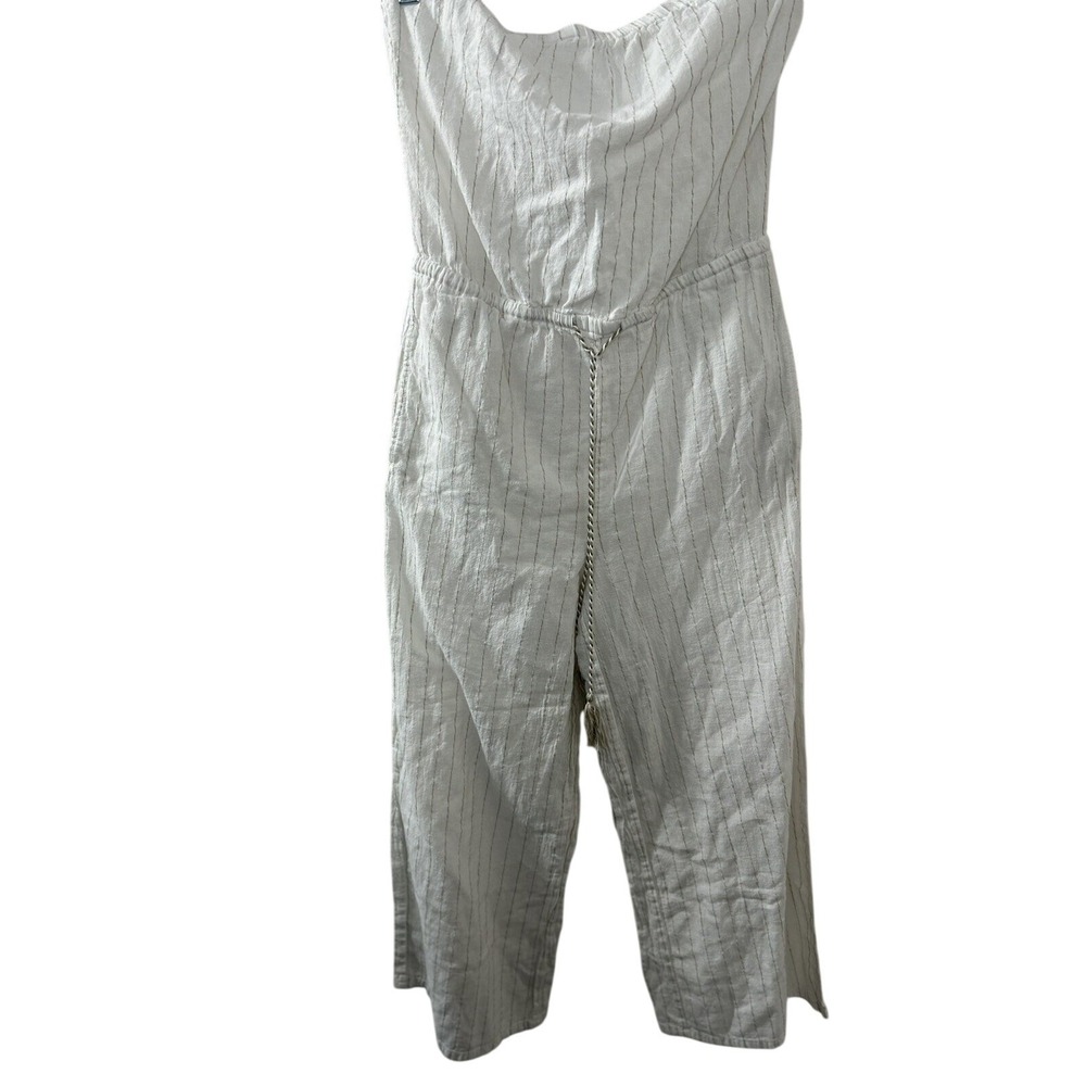 Chelsea‎ & Violet Pinstripe Jumpsuit M White Gold Strapless Coastal Boho Beach